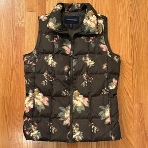 Lands' End Black Floral Puffer Vest